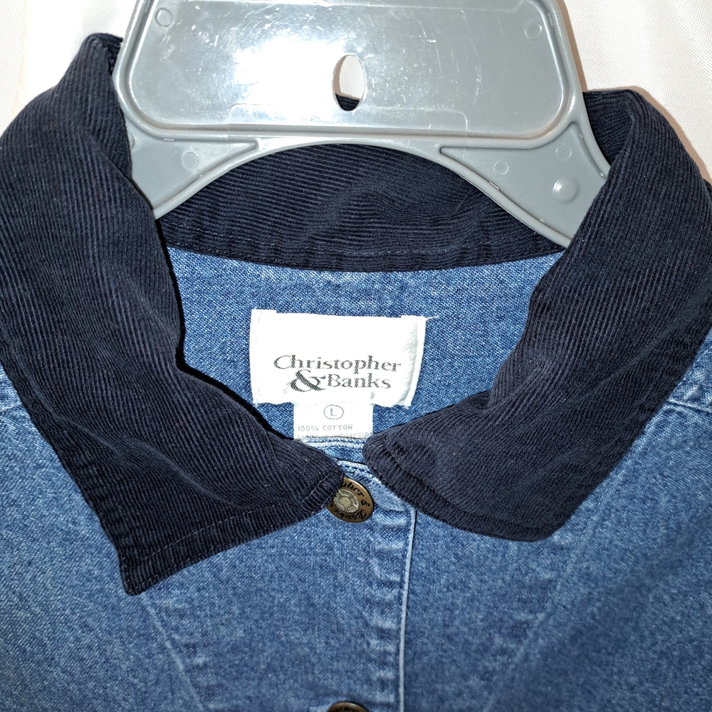 EUC Christopher & Banks Jean Jacket Sz L Embroidered. Cottage Core Teacher - Picture 7 of 9